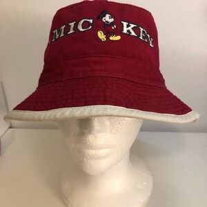 Disney Red Mickey Embroidered Bucket Hat with White Trim